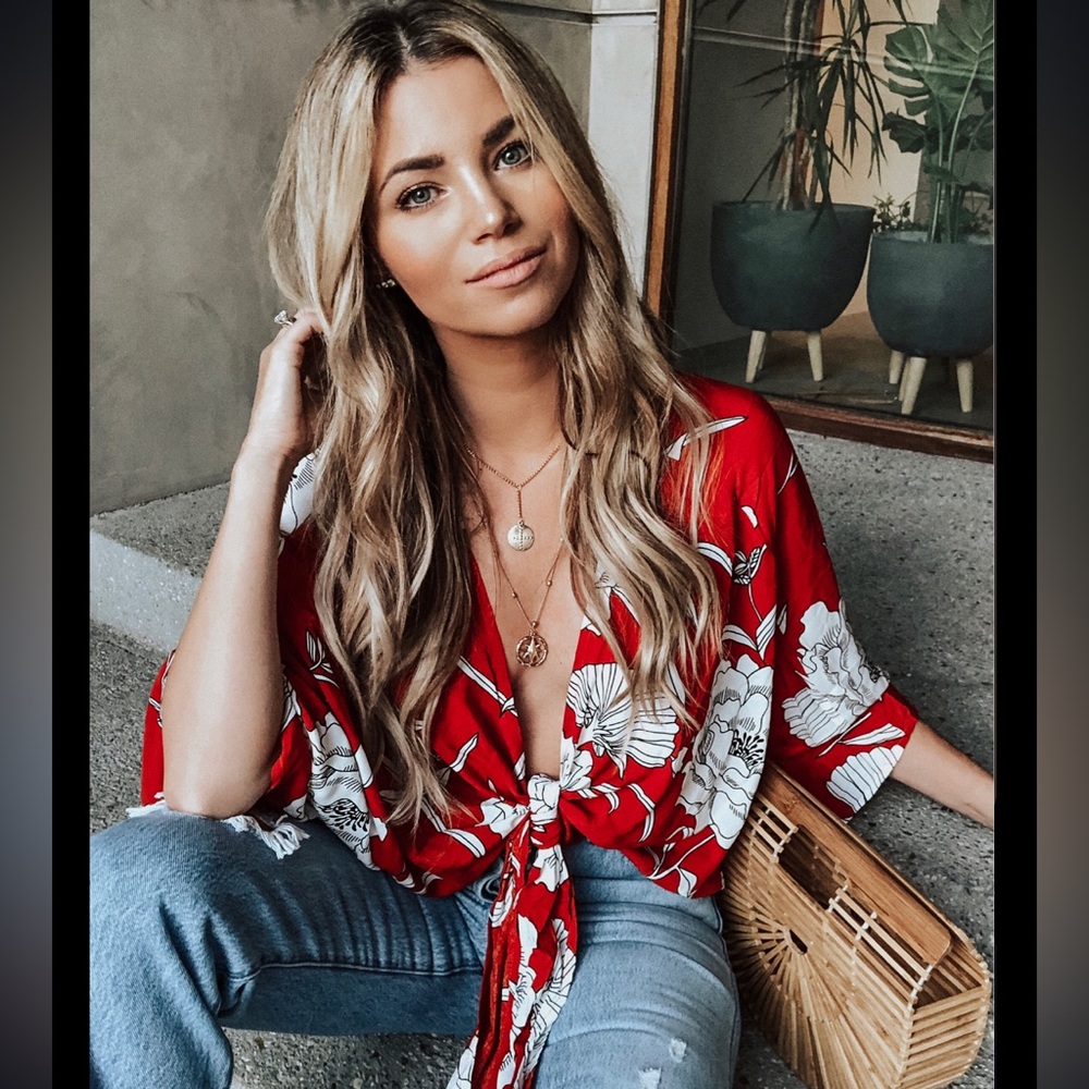 Red Floral Women's Blouse - Small